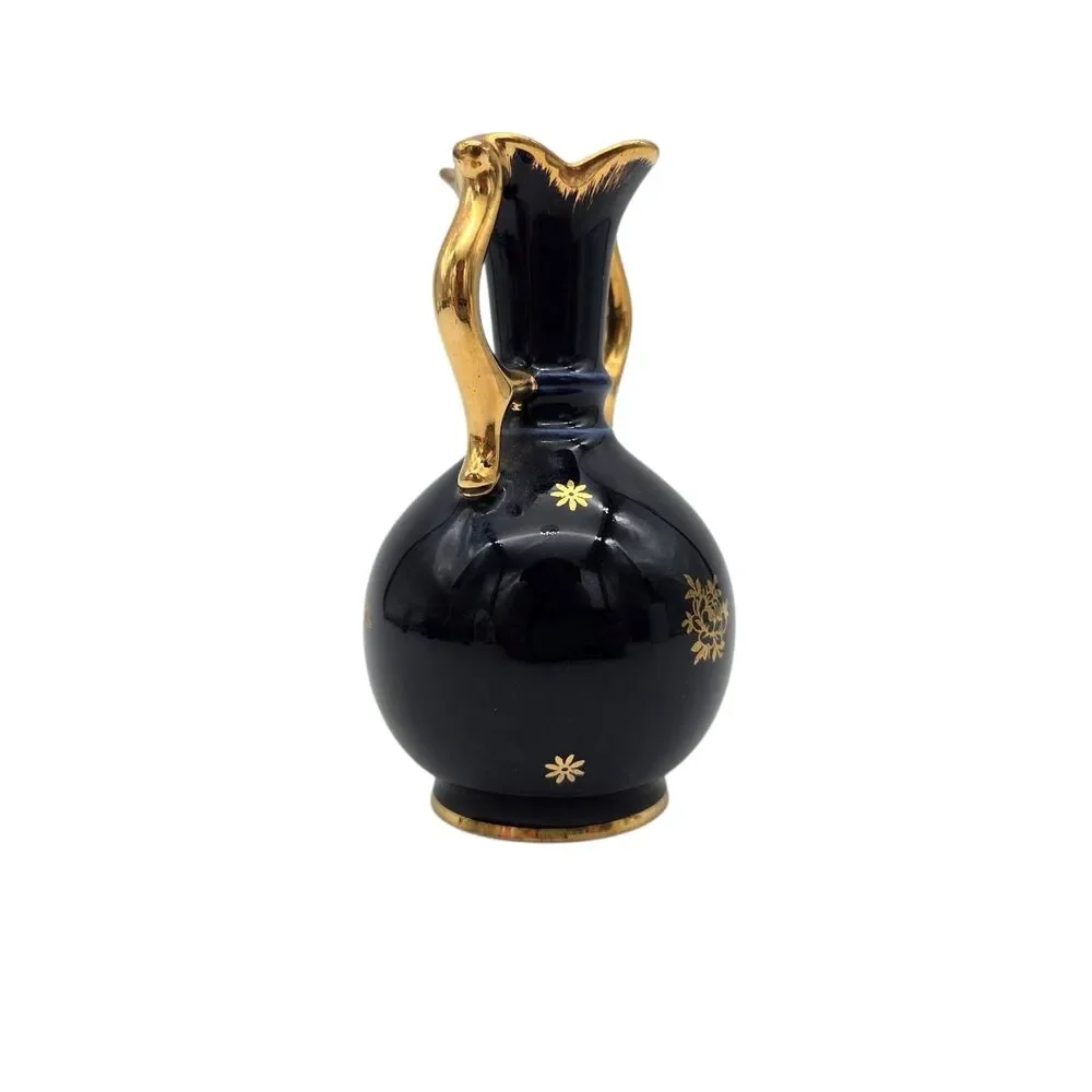 Vintage Limoges France Cobalt Blue Gilded Miniature Vase Gold Courting Couple 5